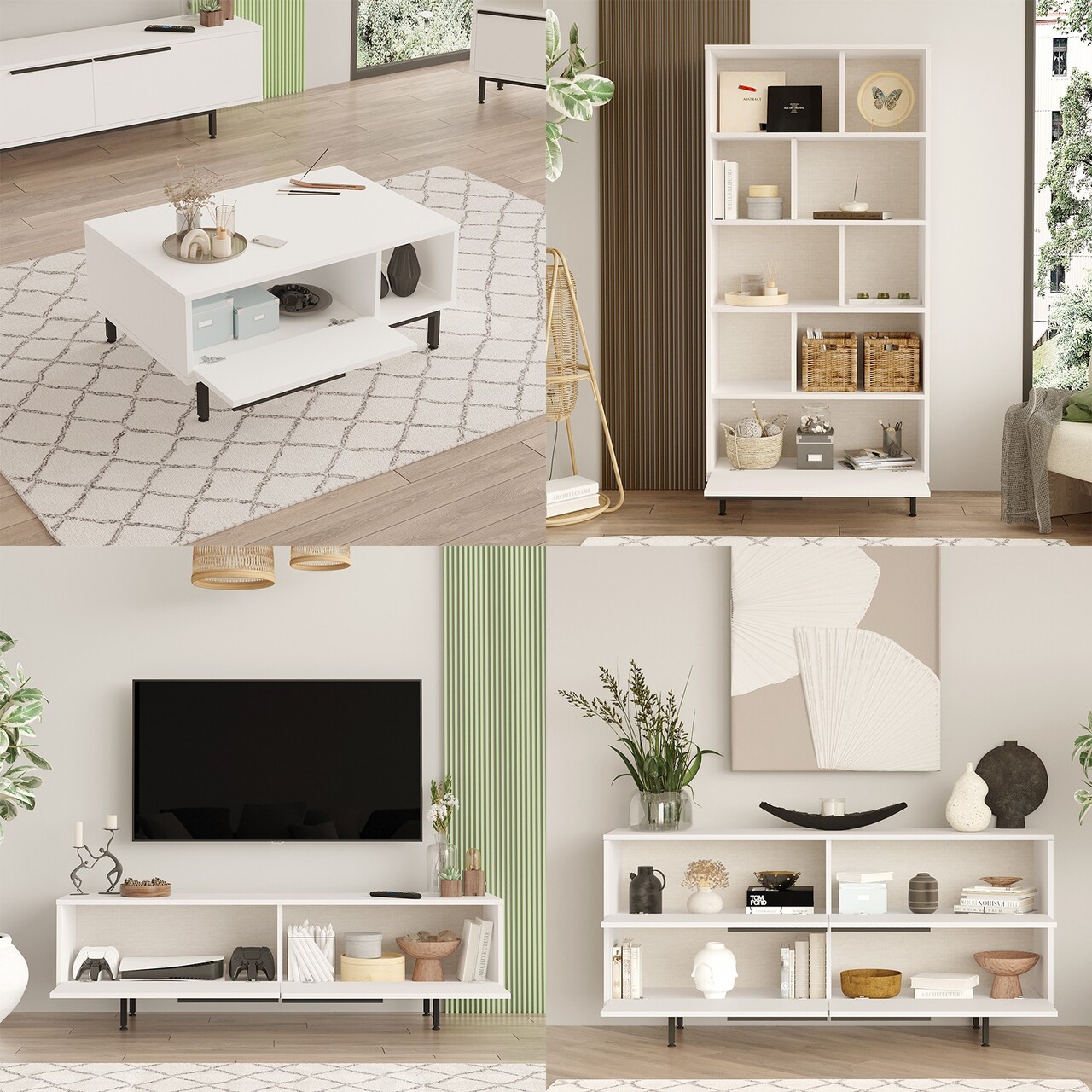 Set mobilier living, Hanah Home, ON21-W, Alb - imagine 4