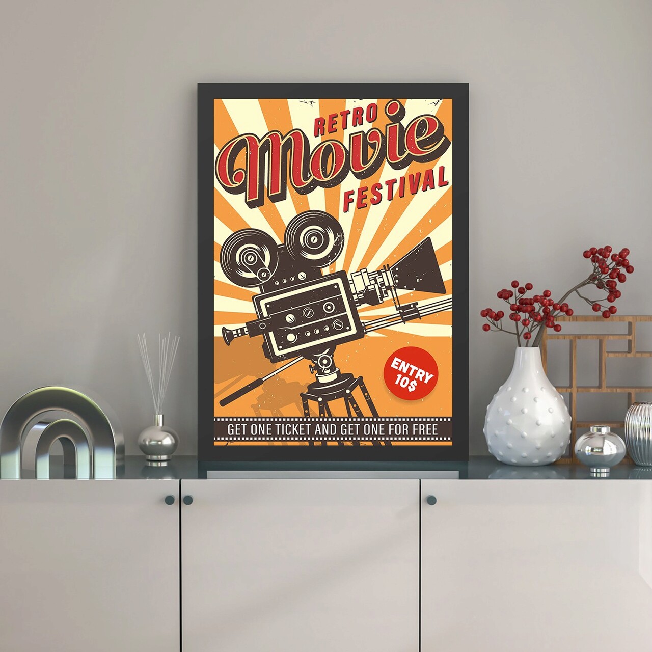 Tablou decorativ, Retro Movie Festival (55 x 75), MDF , Polistiren, Multicolor