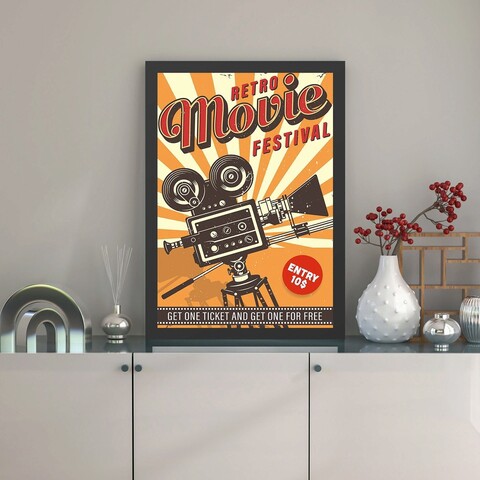 Tablou decorativ, Retro Movie Festival (55 x 75), MDF , Polistiren, Multicolor Colton