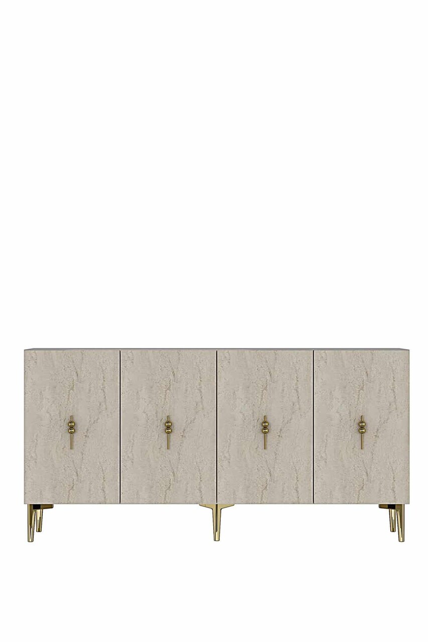 Consola, Hanah Home, Ayshe 150, 150x75x32 cm, White / Travertine / Gold — imaginea 4