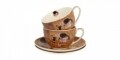 Set 2 cesti cu farfurie The Kiss, Duo, 280 ml, portelan, portocaliu