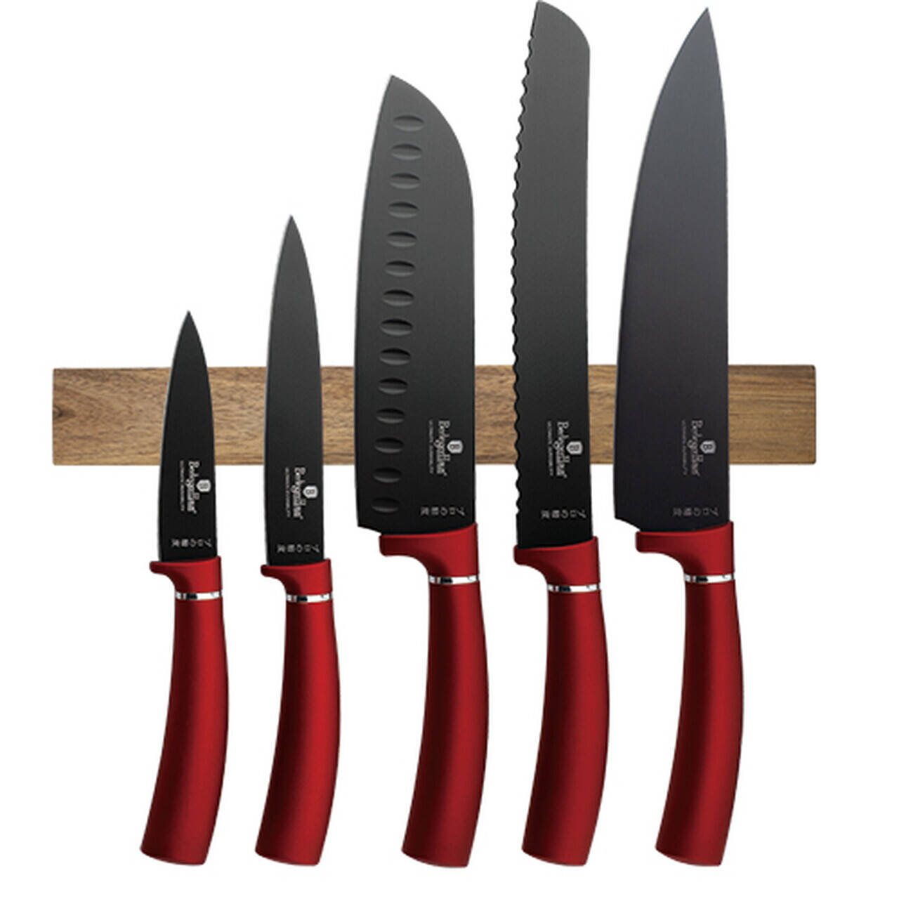 Set 5 cutite cu suport magnetic Berlinger Haus, Burgundy, inox/lemn, rosu/natur - imagine 3