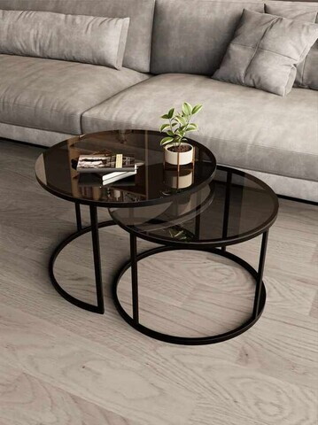 Set masute de cafea, Hanah Home, Milas, Negru / Fume