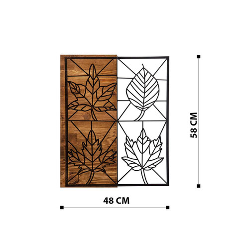 Decoratiune de perete, Yapraklar, Metal, Cadru: 100% LEMN (grosime: 3 cm), Nuc negru