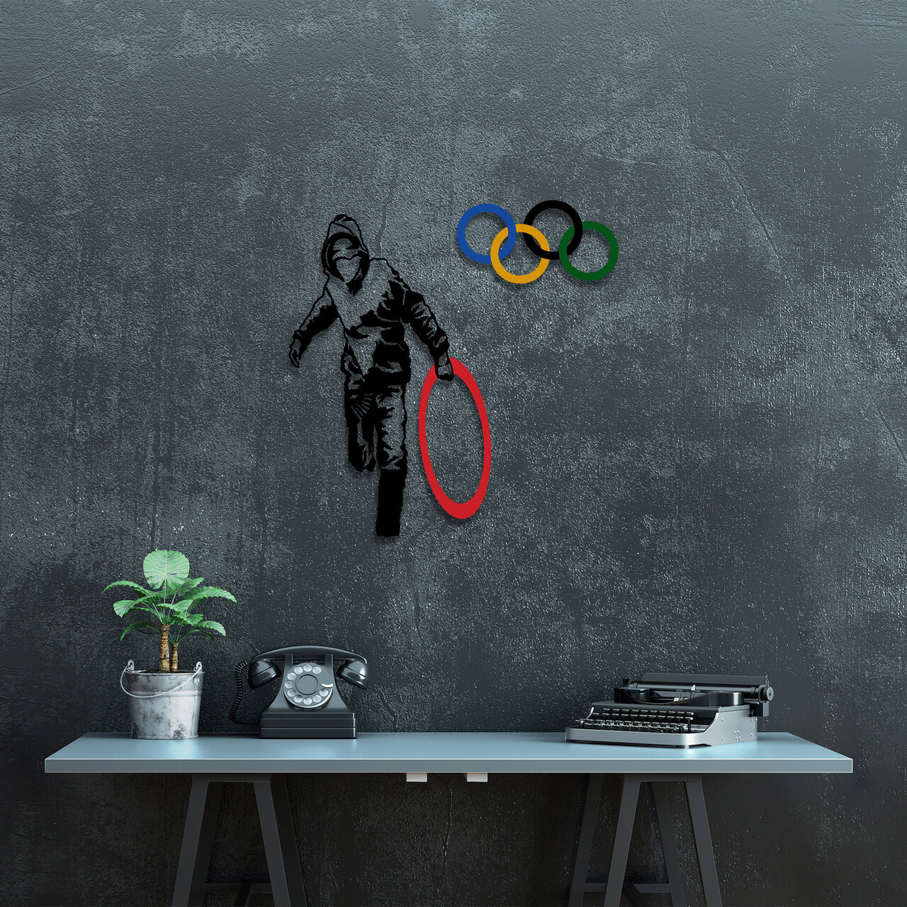 Decoratiune de perete, Banksy, Metal, Dimensiune: 62 x 61 cm, Multicolor - 2 | YEO