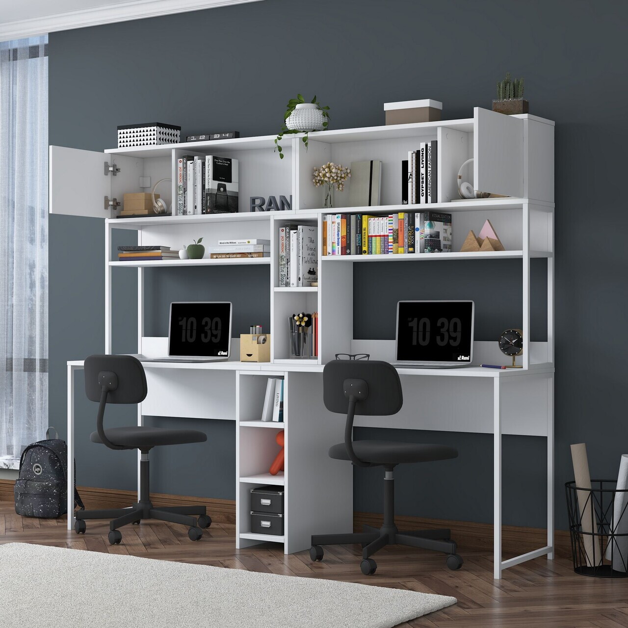Birou Hanah Home HA129 210x170.5x50 cm PAL MELAMINAT CALITATE E1 Alb