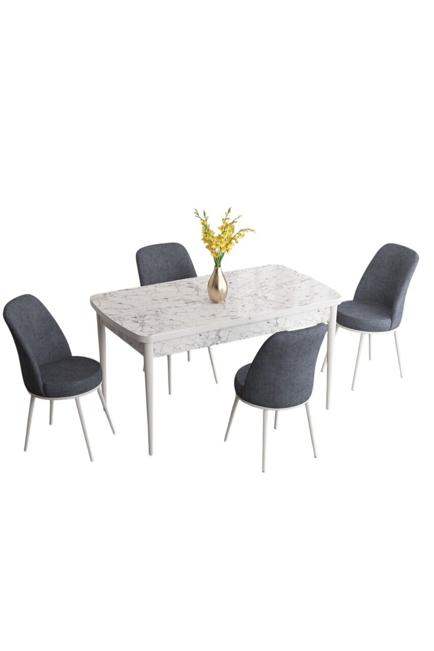 Set masa extensibila si scaune (5 piese), Hanah Home, Han, Model de marmură albă / Afumat — imaginea 2