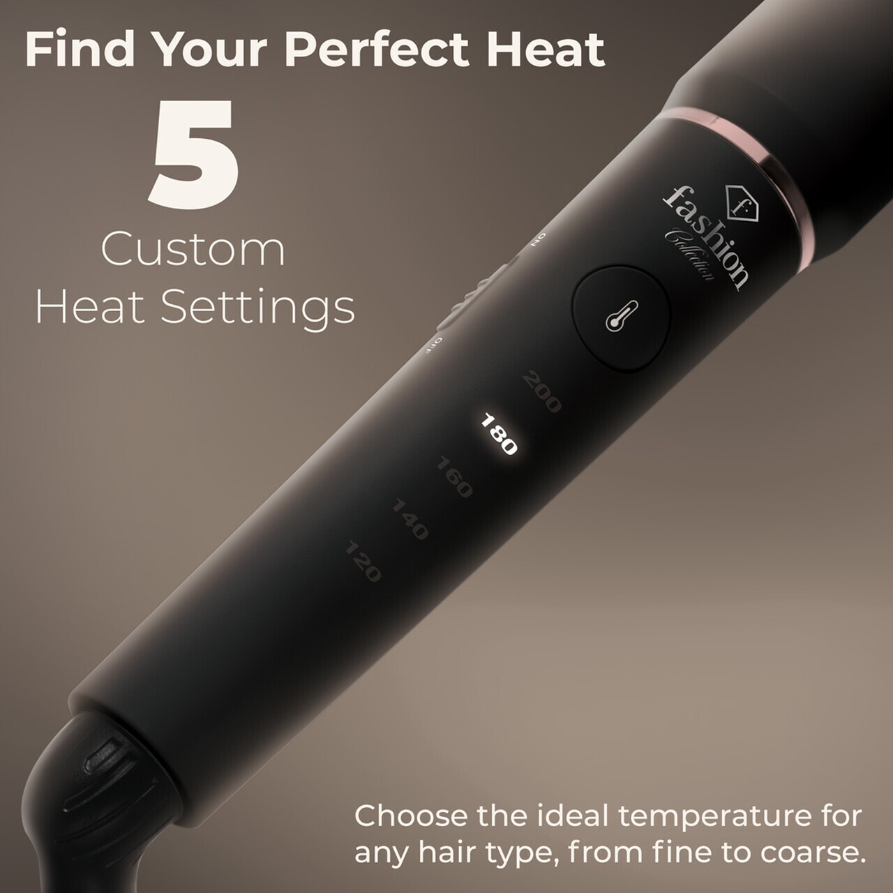 Ondulator de par Fashion TV, Matte Black-Rose Gold, 50-55W, 200°C, 5 trepte de temperatura, invelis ceramic, negru - imagine 4
