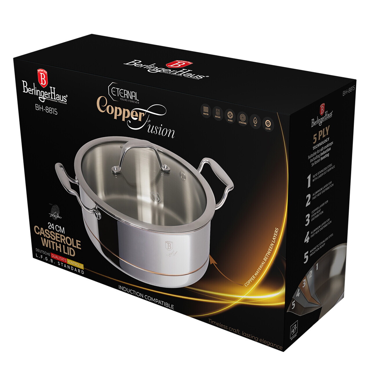 Oala adanca cu capac Berlinger Haus, Copper Touch, 28 cm, inox/aluminiu, argintiu - imagine 15