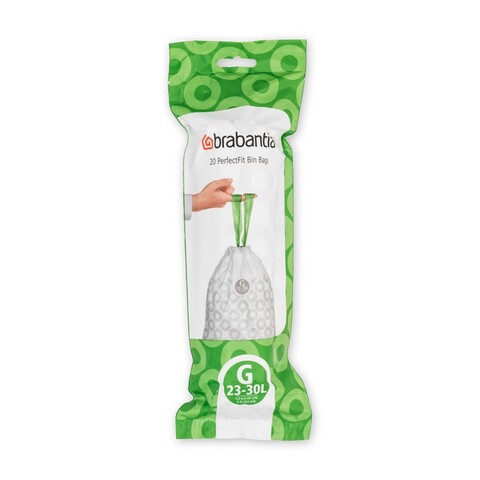 Set 20 saci de gunoi, Brabantia, PerfectFit, marimea G, 23-30 L, nailon, alb