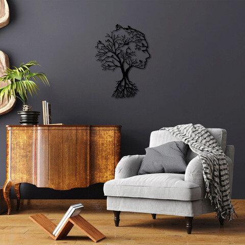 Decoratiune de perete, acacia tree, metal, dimensiune: 52 x 70 cm, negru