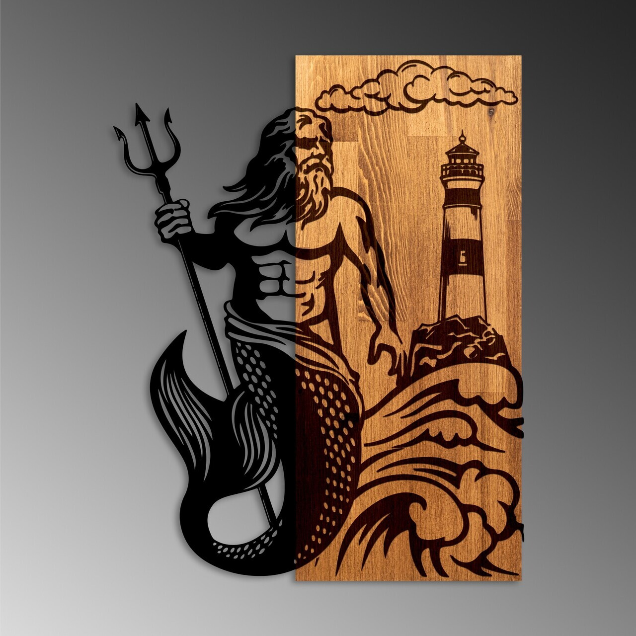 Decoratiune de perete, Poseidon, Lățime: 45 cm, Nuc / Negru — imaginea 5