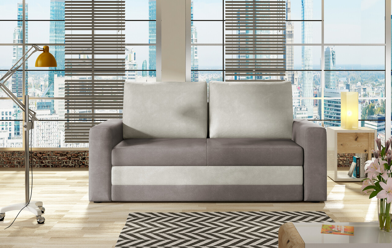 Canapea extensibila 2 locuri, ELTAP, Wave, 150x90x90 cm, lemn/poliester, gri inchis/gri deschis