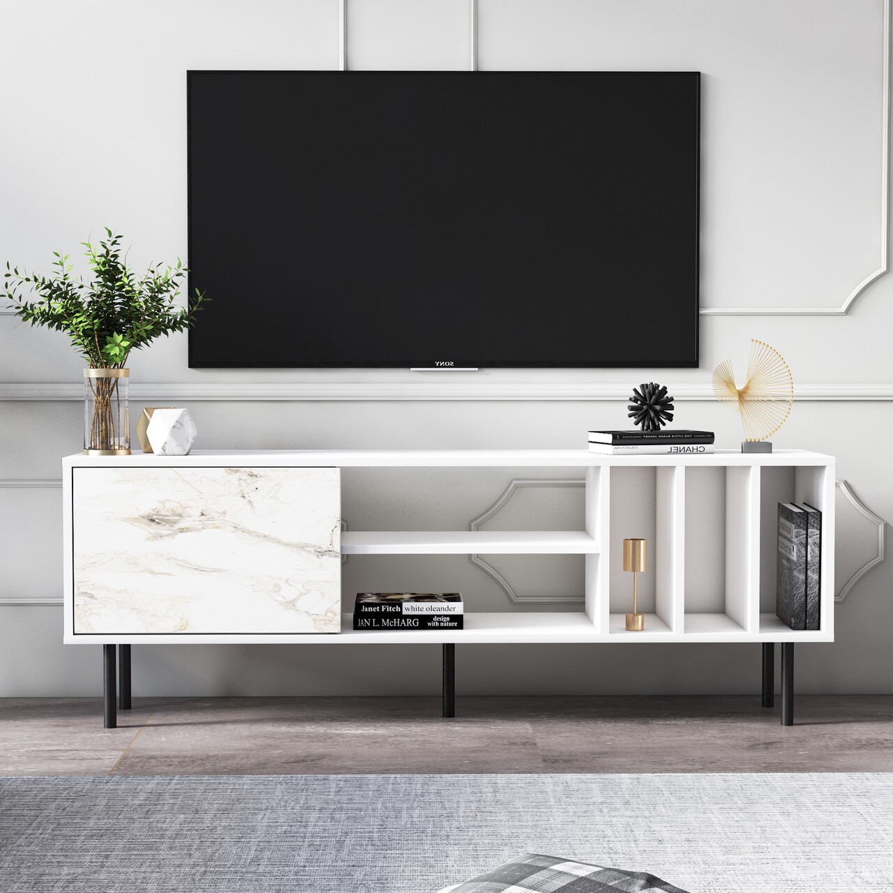 Comoda TV Pietra, Minima, 160x35x57.2 Cm, Alb