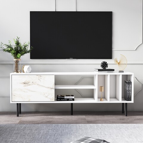 Comoda TV Pietra, Minima, 160x35x57.2 cm, alb 160x35x57.2