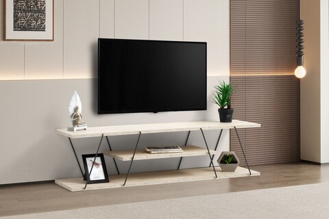 Comoda TV, Kalune Design, Canaz, Travertin / Negru