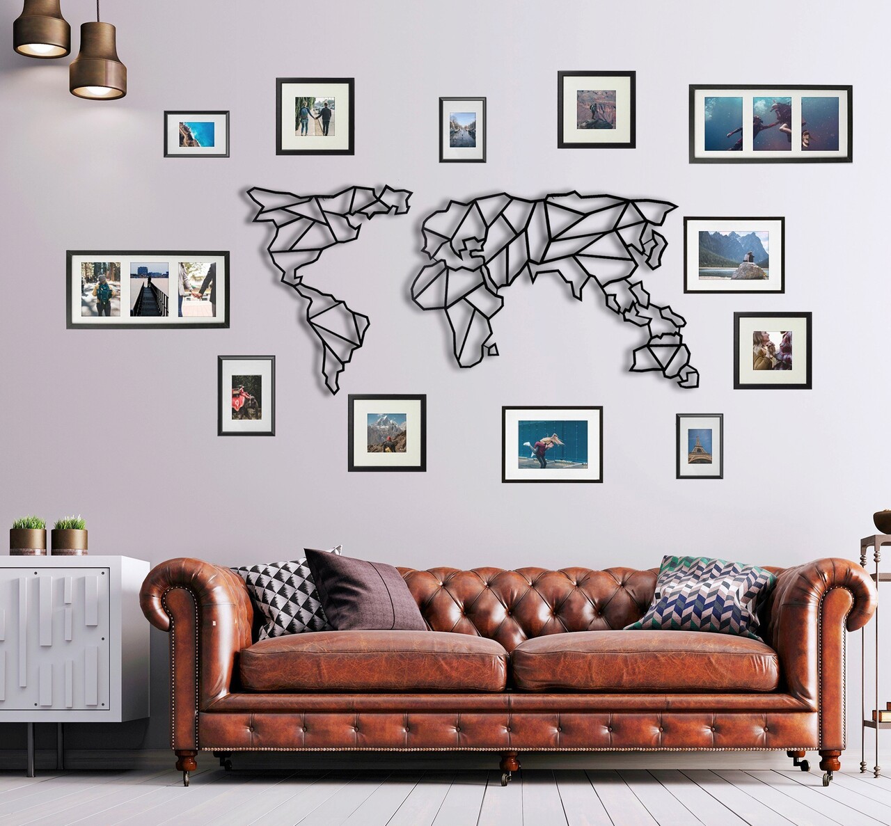 Decoratiune de perete, World Map XL, Metal, Dimensiune: 85 x 170 cm, Negru - 2 | YEO