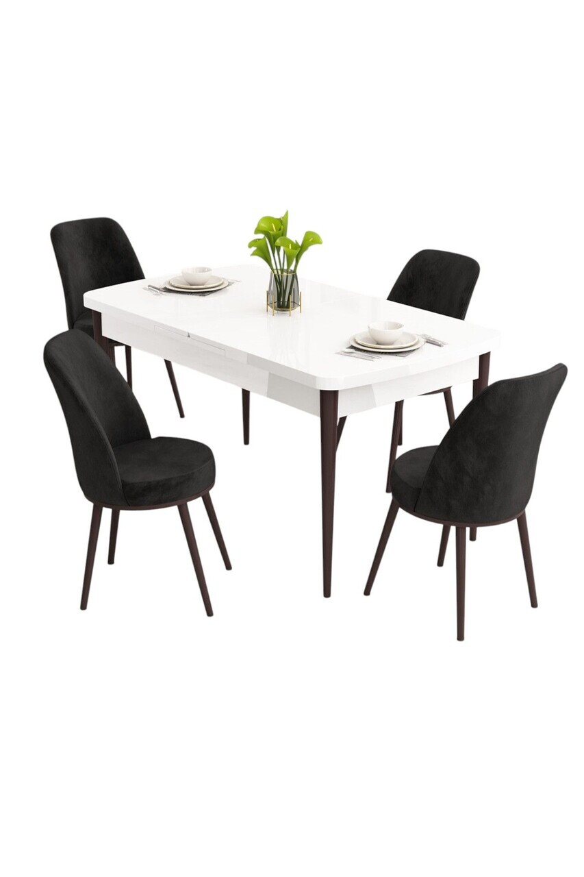 Set masa extensibila si scaune (5 piese), Hanah Home, Nix, Alb / Maro / Negru — imaginea 2