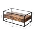 Masuta de cafea cu sertare, Vasagle, 106 x 57 x 45 cm, sticla temperata/PAL/fier, maro rustic