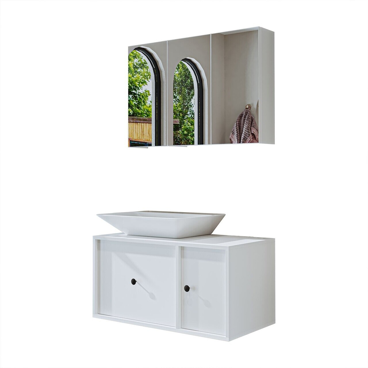 Set Dulap de Baie cu Chiuvetă și Oglindă (2 Piese), Hanah Home, 2546, MDF, Alb — imaginea 6
