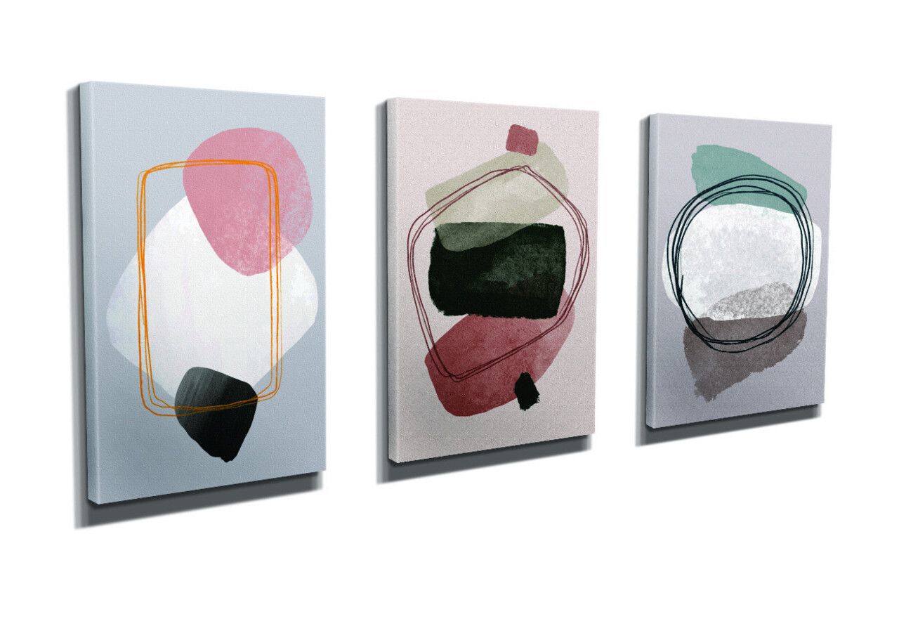 Set 3 tablouri decorative, UDC02, 60% bumbac/40% poliester, Rama de lemn, Multicolor - 2 | YEO