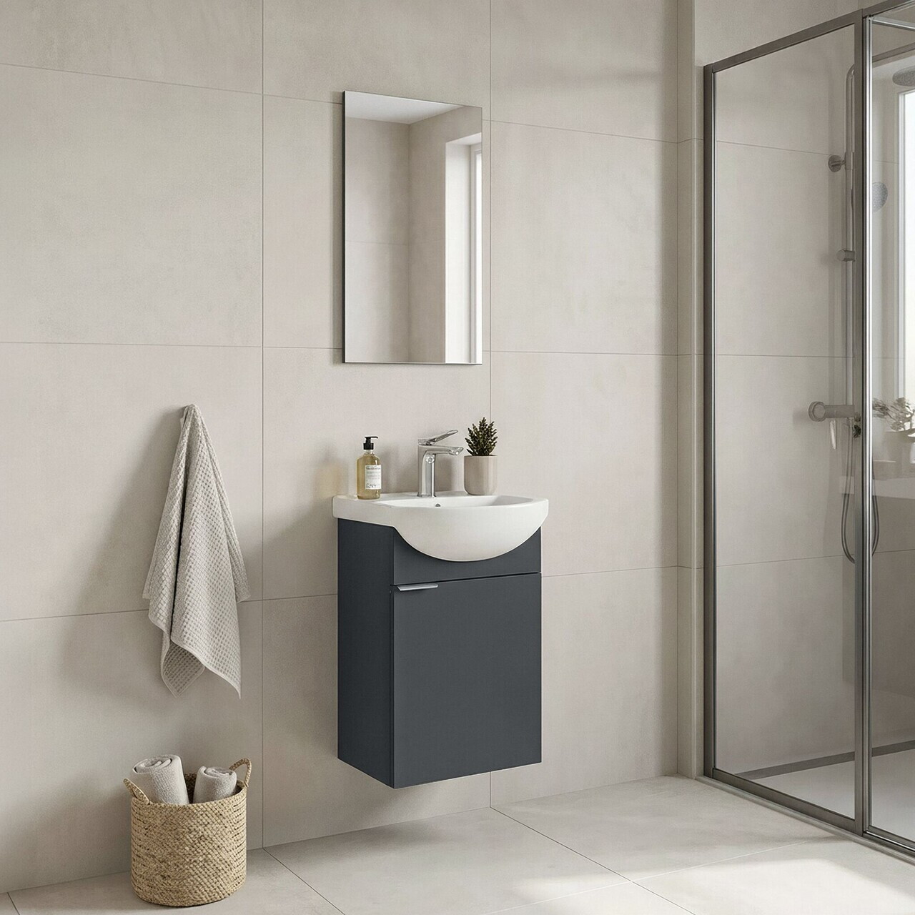 Set Dulap de Baie cu Chiuvetă și Oglindă (2 Piese), Hanah Home, Purus 45, Antracit mat