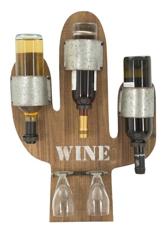 Suport pentru sticle de vin cactus, mauro ferretti, 3 sticle, 40 x 58 cm, fier/mdf