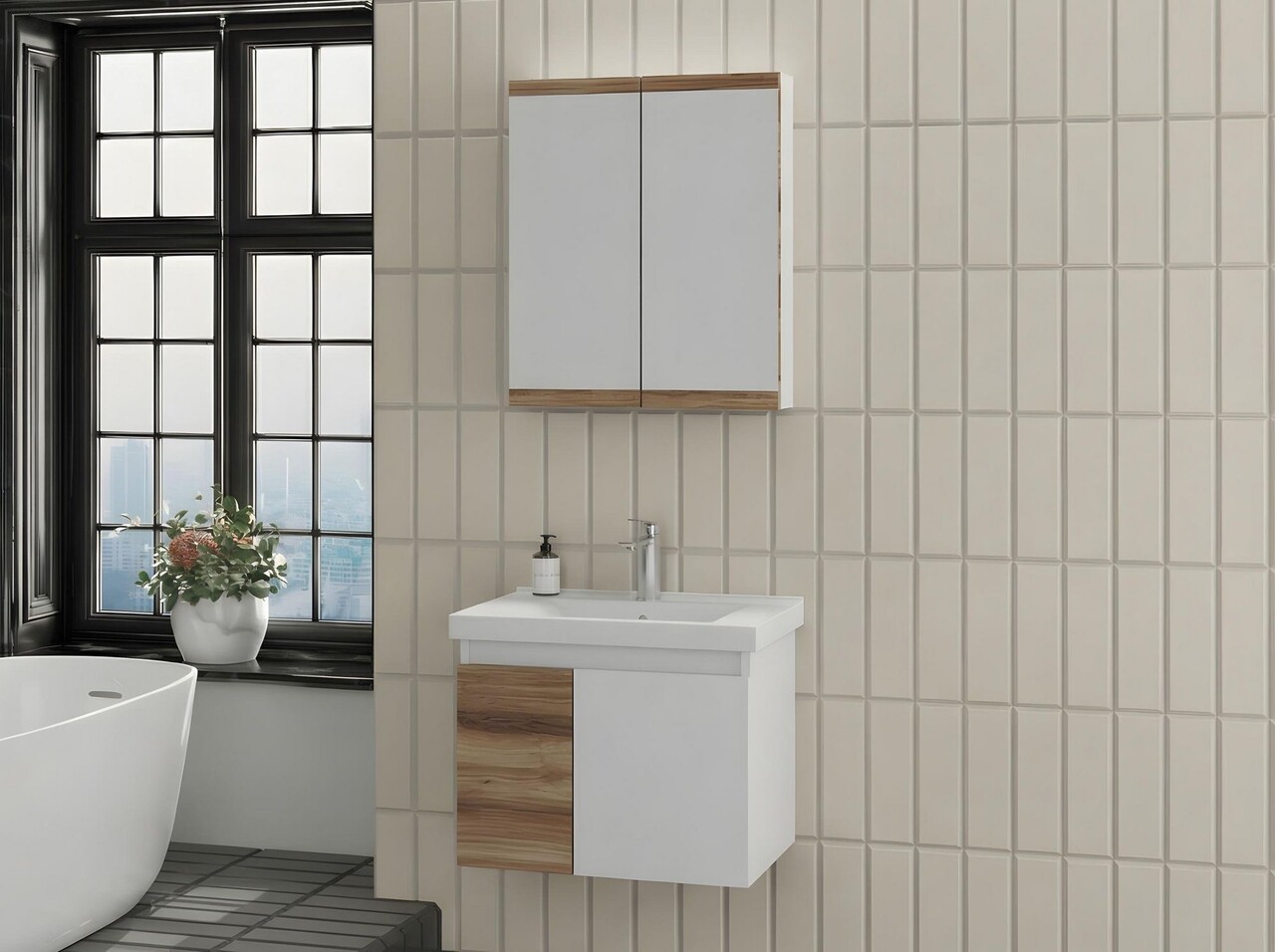 Set mobilier de baie (2 piese), Hanah Home, Abra 65, Pin / Alb - view 3