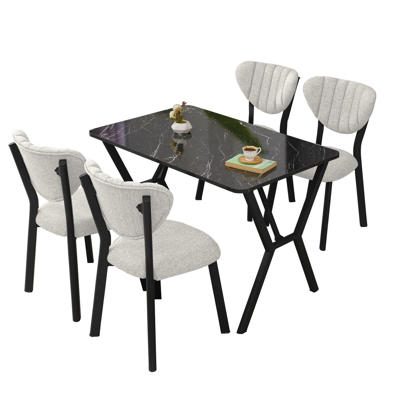 Set masa extensibila si scaune, Hanah Home, Elma, Crem/Negru - view 3