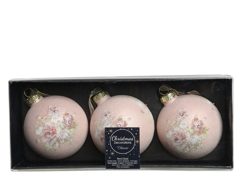 Set 3 globuri Suger finish, Decoris, Ø8 cm, sticla, roz
