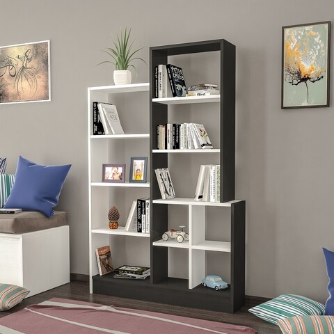 Biblioteca raffline, 120.2x22x160.8 cm, pal, alb/negru