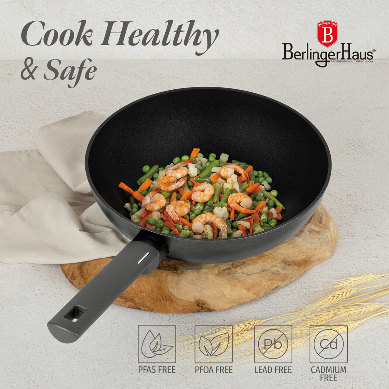 Tigaie Wok Berlinger Haus, Anthracite, 28 cm, 3.2 L, aluminiu forjat, antracit mat - imagine 7