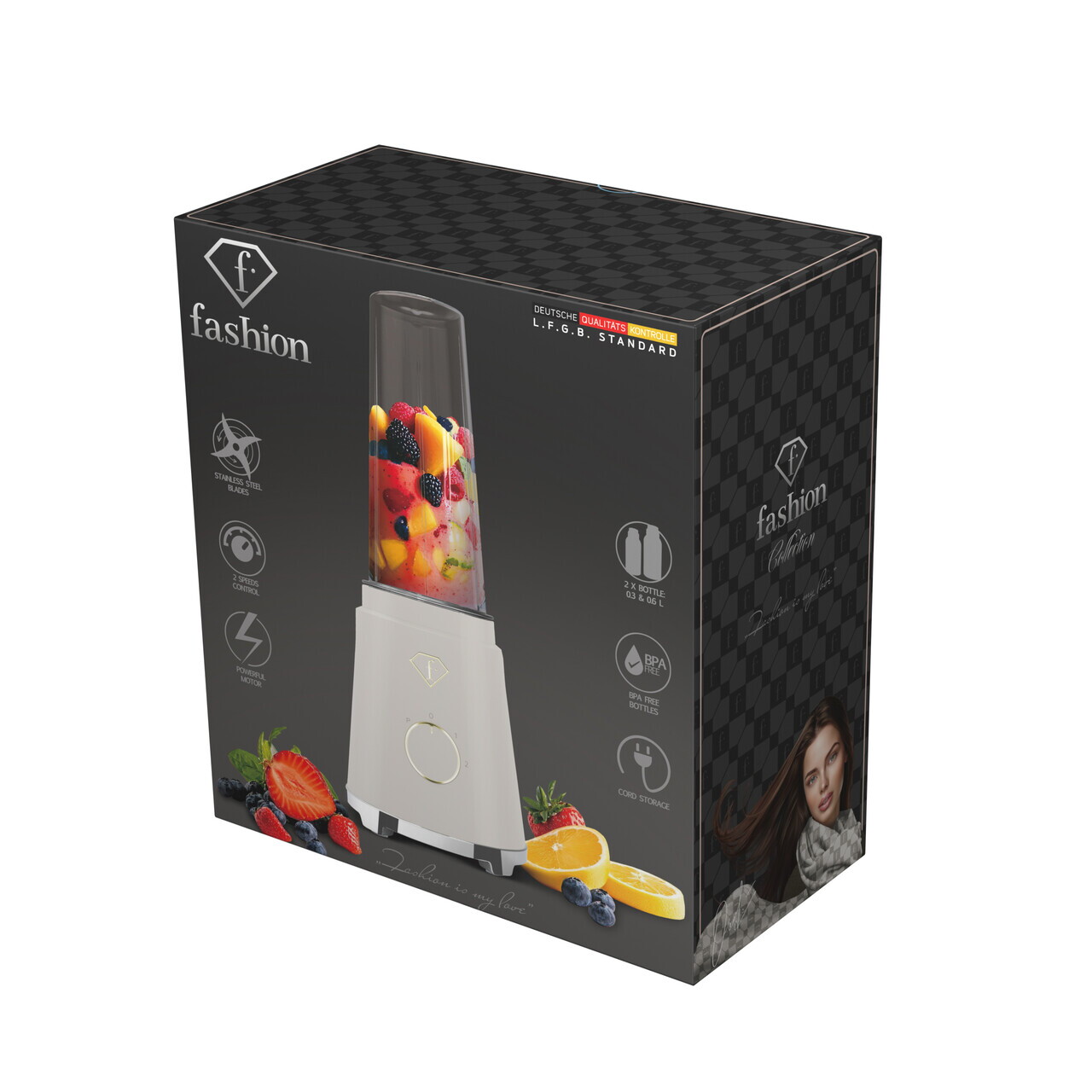 Blender pentru smoothie Fashion TV, Sahara, 320W, 300 ml/ 600 ml, inox/plastic, crem/transparent - view 14