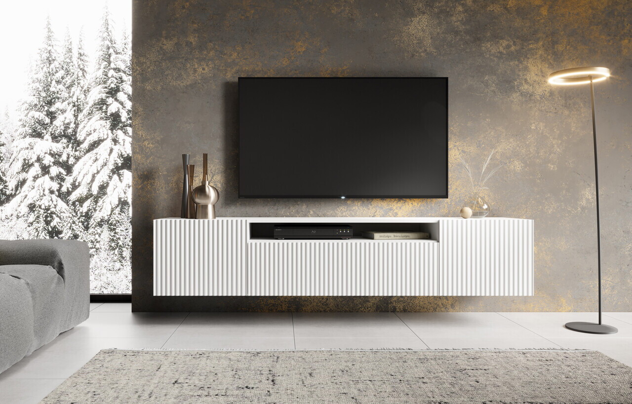 Comoda TV ADRK, Noemi, 200x41x40 cm, PAL melaminat/MDF, alb