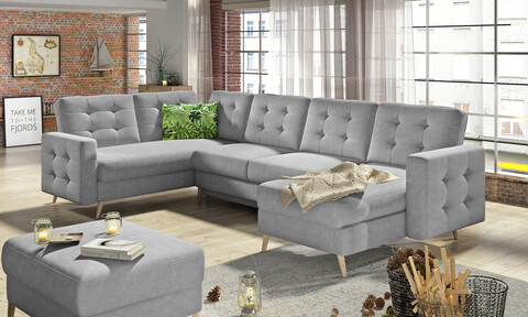 Coltar extensibil reversibil 5 locuri ELTAP, AsdU-15, Asgard, 326x202x93 cm, lemn/poliester, gri deschis