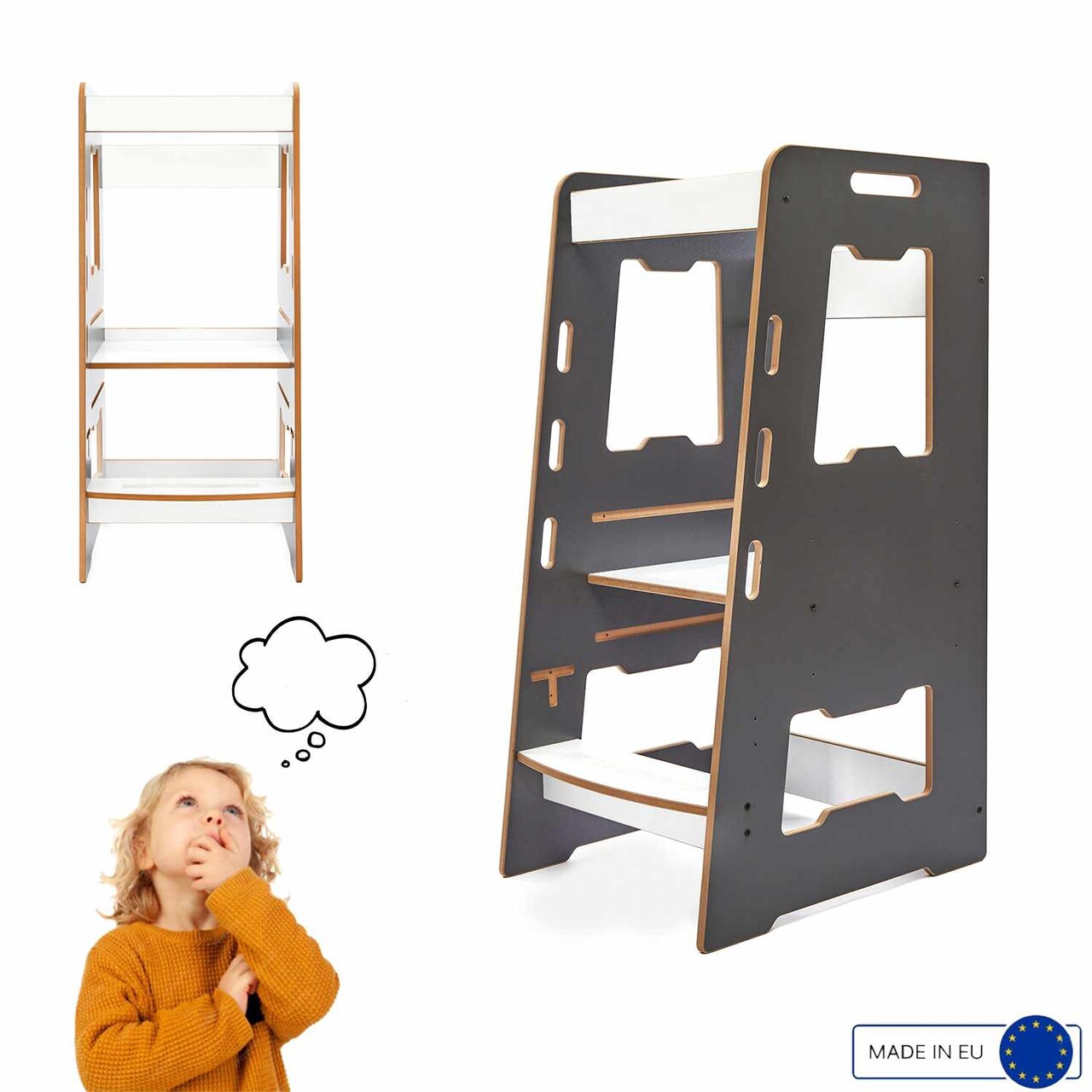 Turn de invatare, Hanah Home, Learning Tower, 40x90x50 cm, Antracit/Alb - view 7