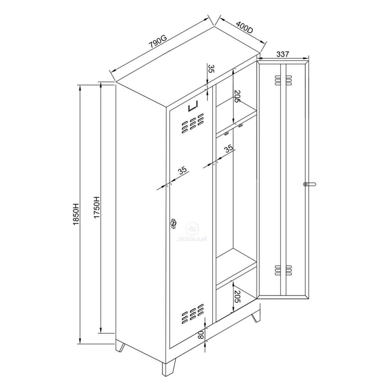 Dulap de depozitare cu incuietoare, Shelvoria, Js1011, 79x185x40 cm, Otel, Gri deschis