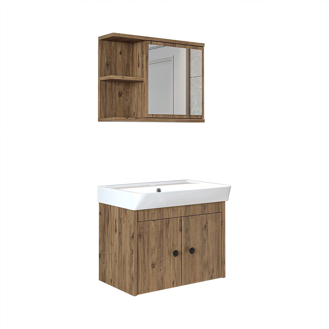 Set Dulap de Baie cu Chiuvetă și Oglindă (2 Piese), Hanah Home, 2678, PAL MELAMINAT, Maro — imaginea 6