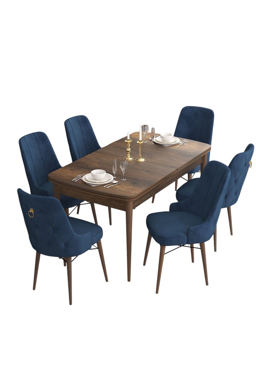 Set masa extensibila si scaune, Hanah Home, Are, Baroc / Albastru marin - view 2