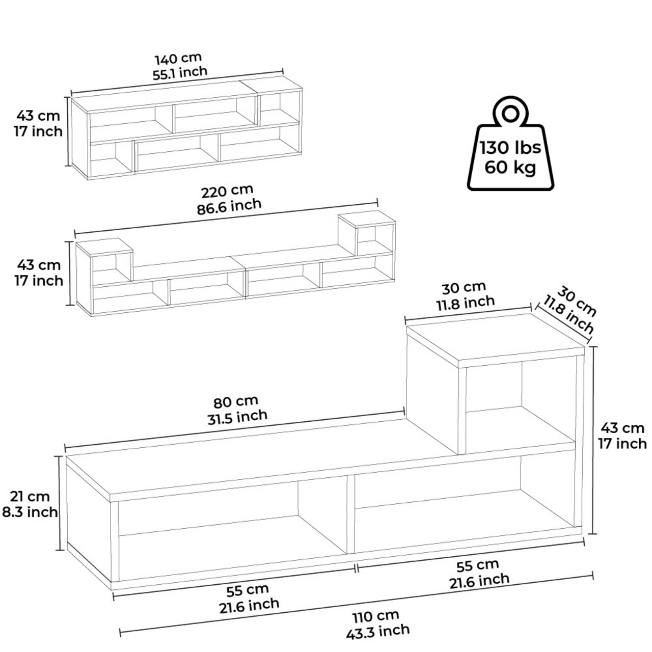 Comoda TV, Minima, Pero, 110 X 43 X 30 Cm, Pal Melaminat, Alb