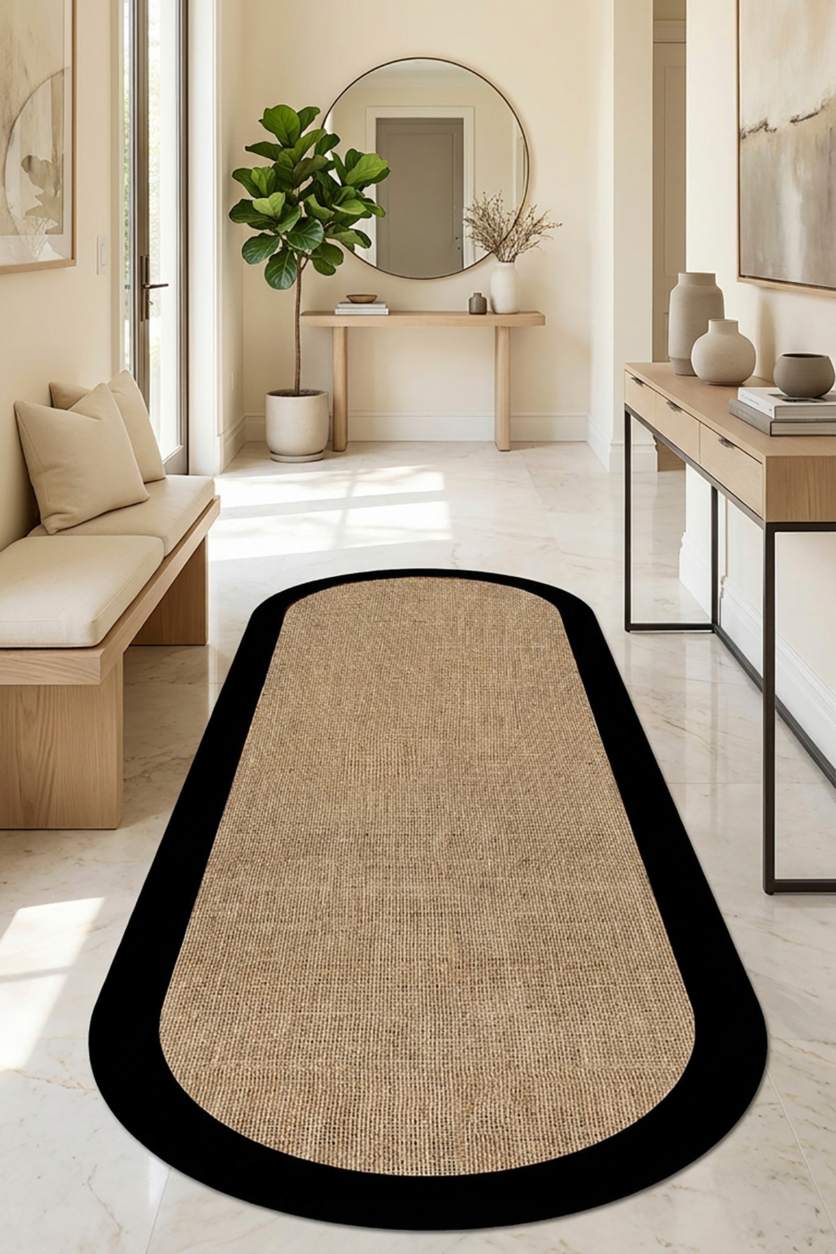 Covor, CLR-7024-OVAL-SİYAH-101, 60x200 cm, Poliester, Negru