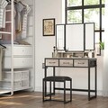 Masa de toaleta cu taburet / Masuta dressing, Vasagle, Industrial, 90x40x141 cm, PAL/otel/piele ecologica, gri