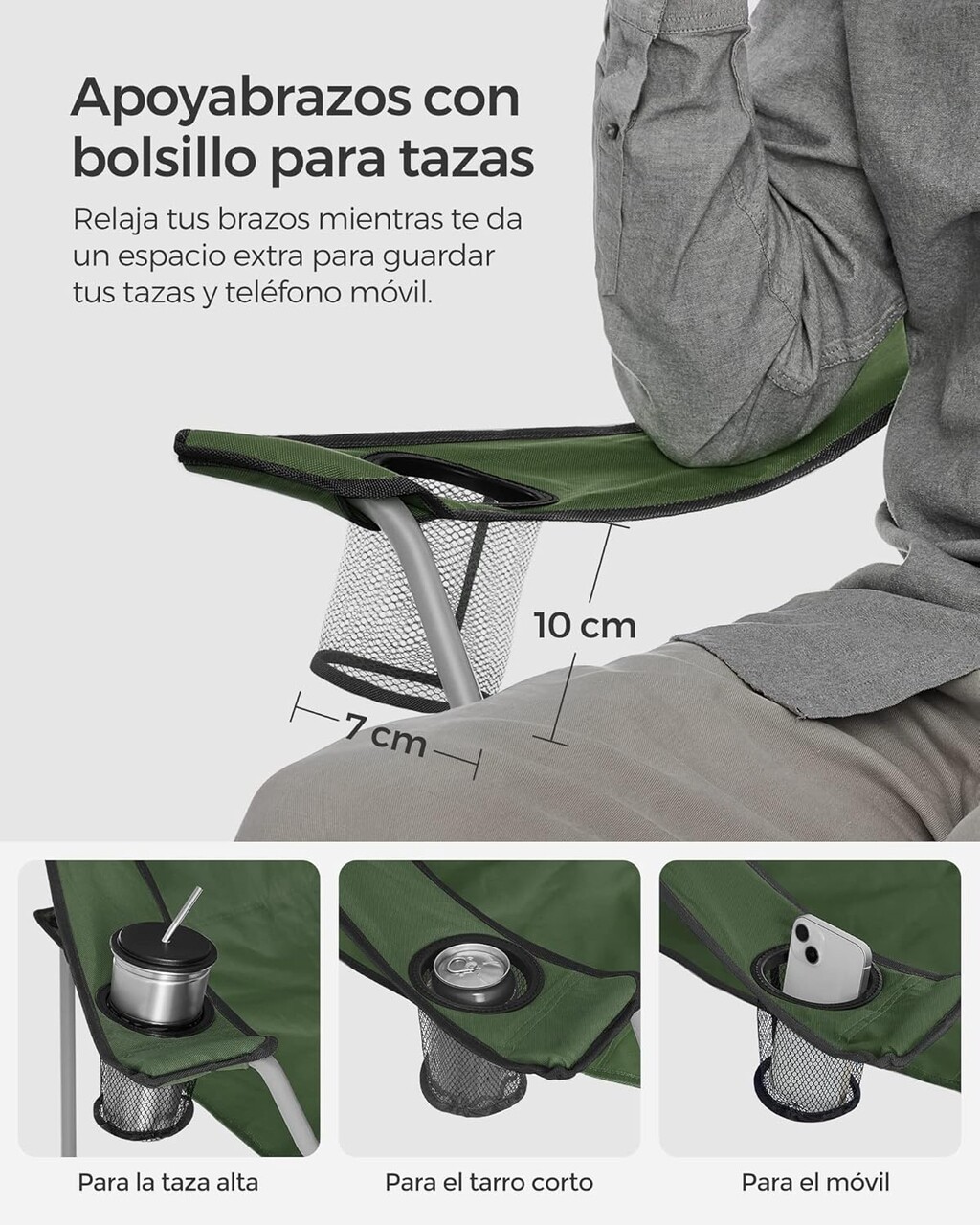 Set 2 scaune pliabile pentru camping, Songmics, 84x52x81 cm, max 120 kg, tesatura Oxford 600D/otel, verde - view 11