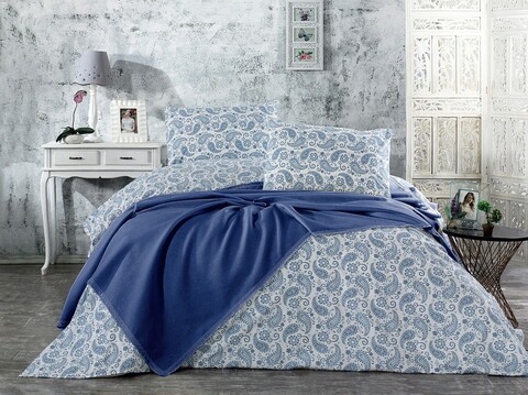 Set cuvertura pique dubla, Asude – Dark Blue, Whitney, Bumbac Asude