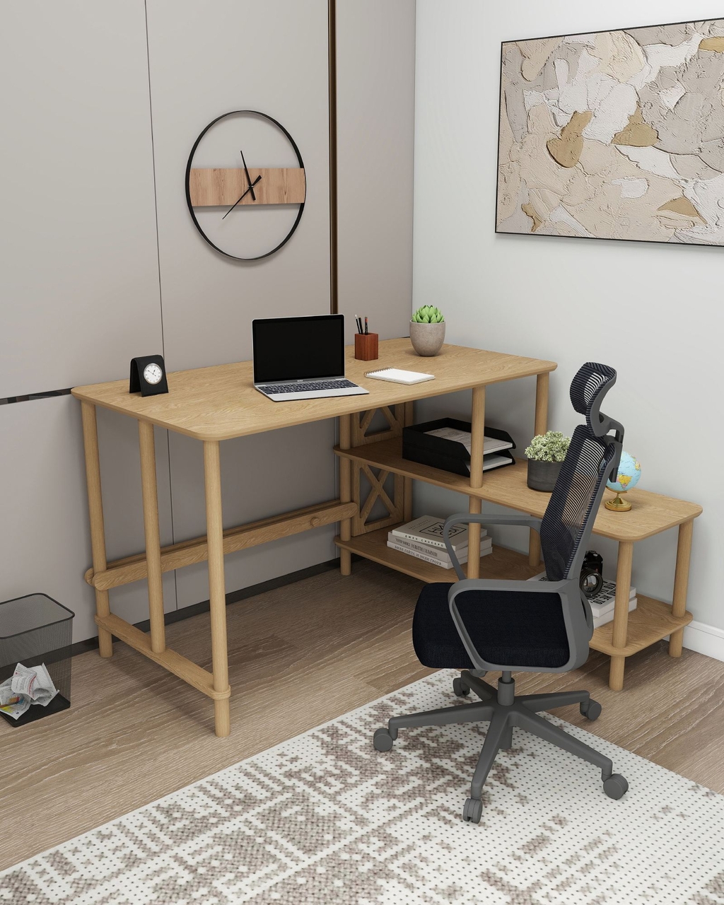 Birou, Hanah Home, Tavalo, 125x75x65 cm, Stejar - view 3