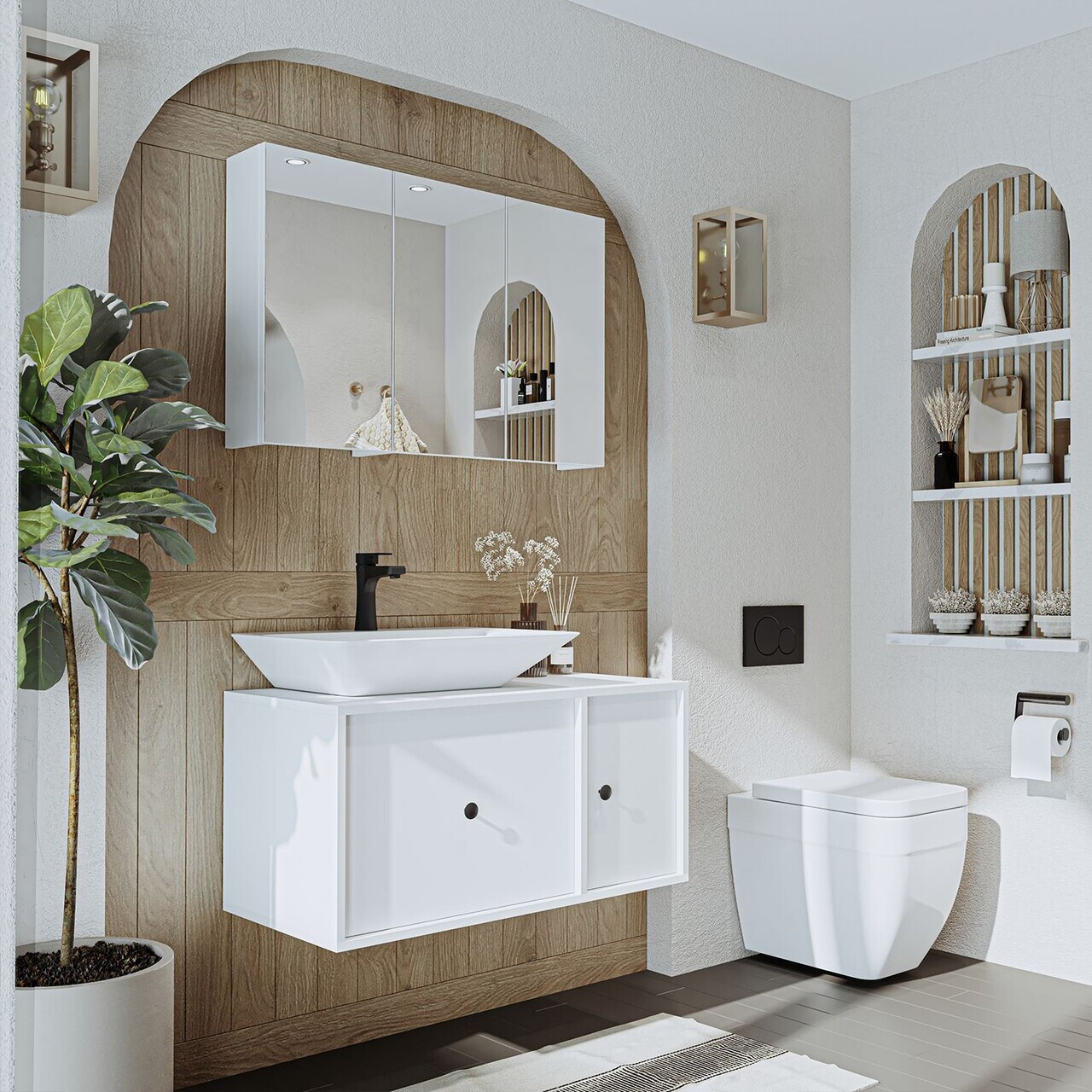 Set Dulap de Baie cu Chiuvetă și Oglindă (2 Piese), Hanah Home, 2546, MDF, Alb — imaginea 2