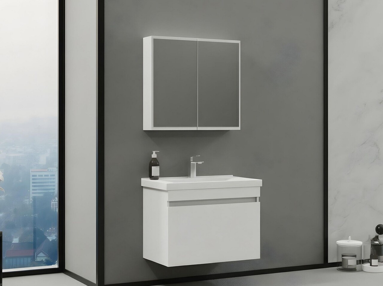 Set mobilier de baie (2 piese), Hanah Home, Bellezza 80, Alb mat - view 2