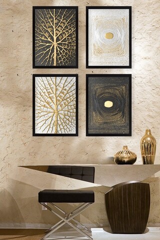 Set 4 tablouri decorative Gold-132, Tablo center, 34×44 cm, MDF, multicolor 34x44