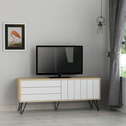 Comoda tv, decortie, picadilly tv stand, 139x57x36 cm, stejar / alb