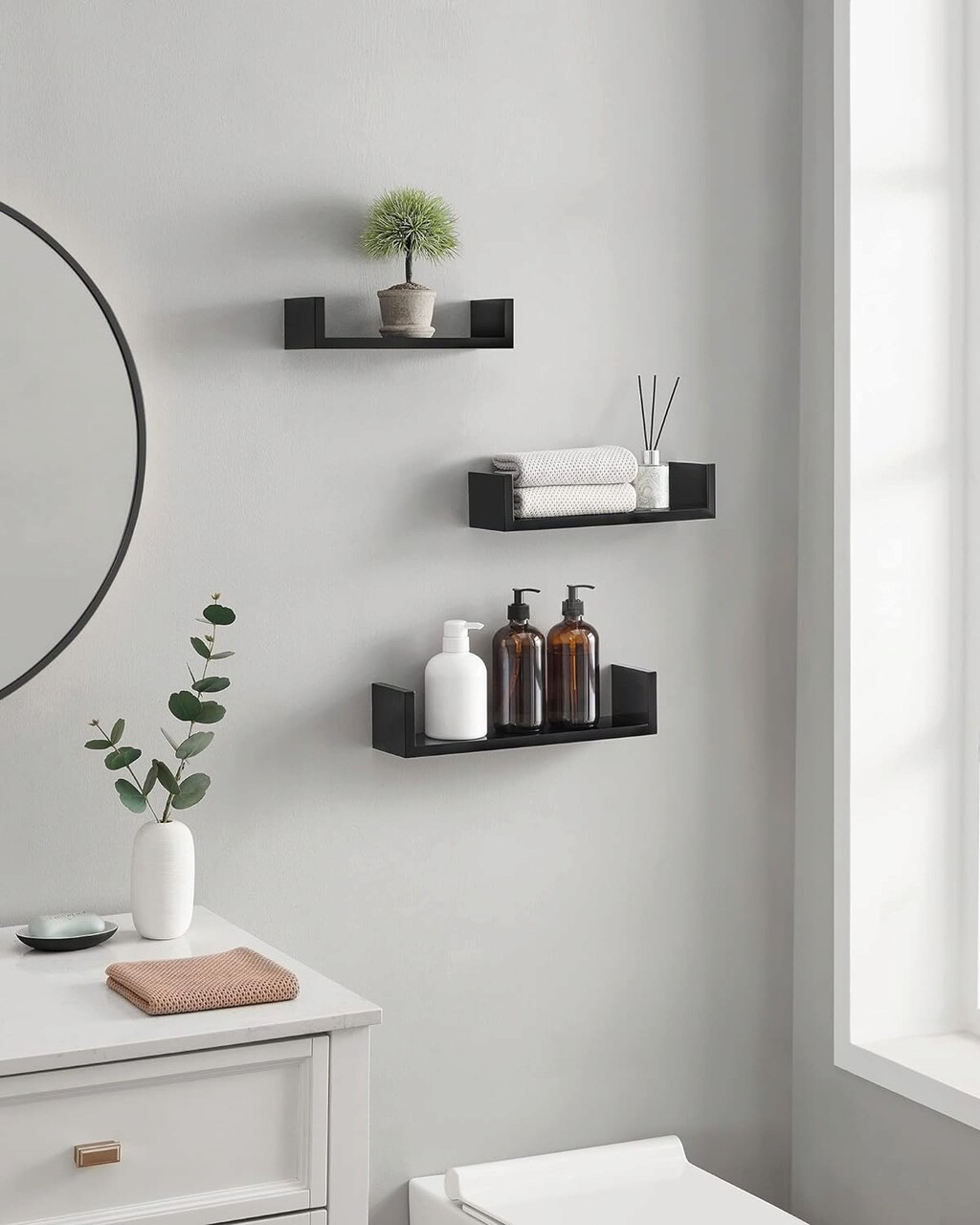 Set 3 rafturi de perete Songmics Modern, 40 x 10 x 9 cm, PAL, negru - imagine 2